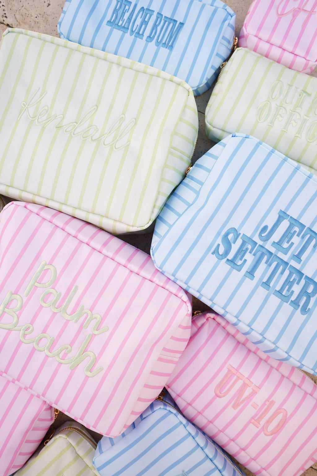 Nylon Striped Makeup Bag Collection