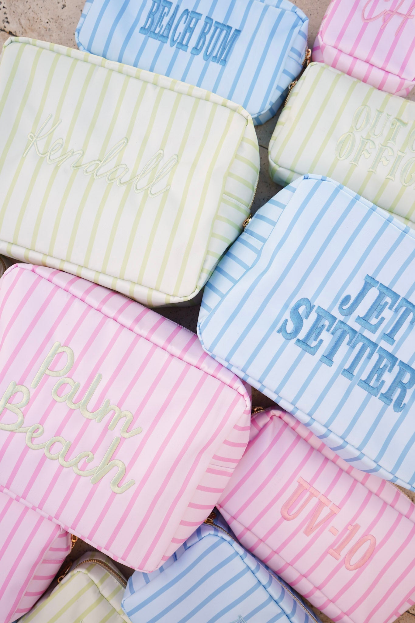 Nylon Striped Makeup Bag Collection