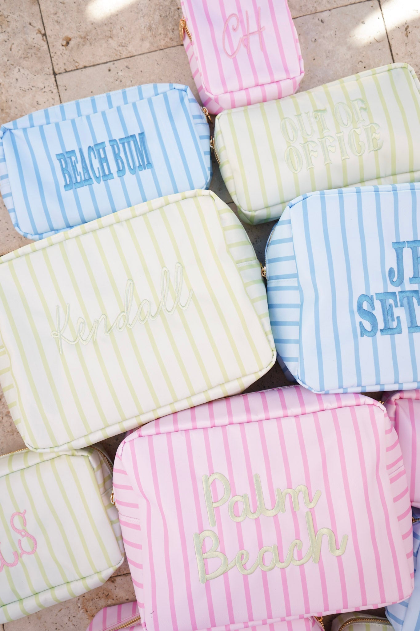 Nylon Striped Makeup Bag Collection