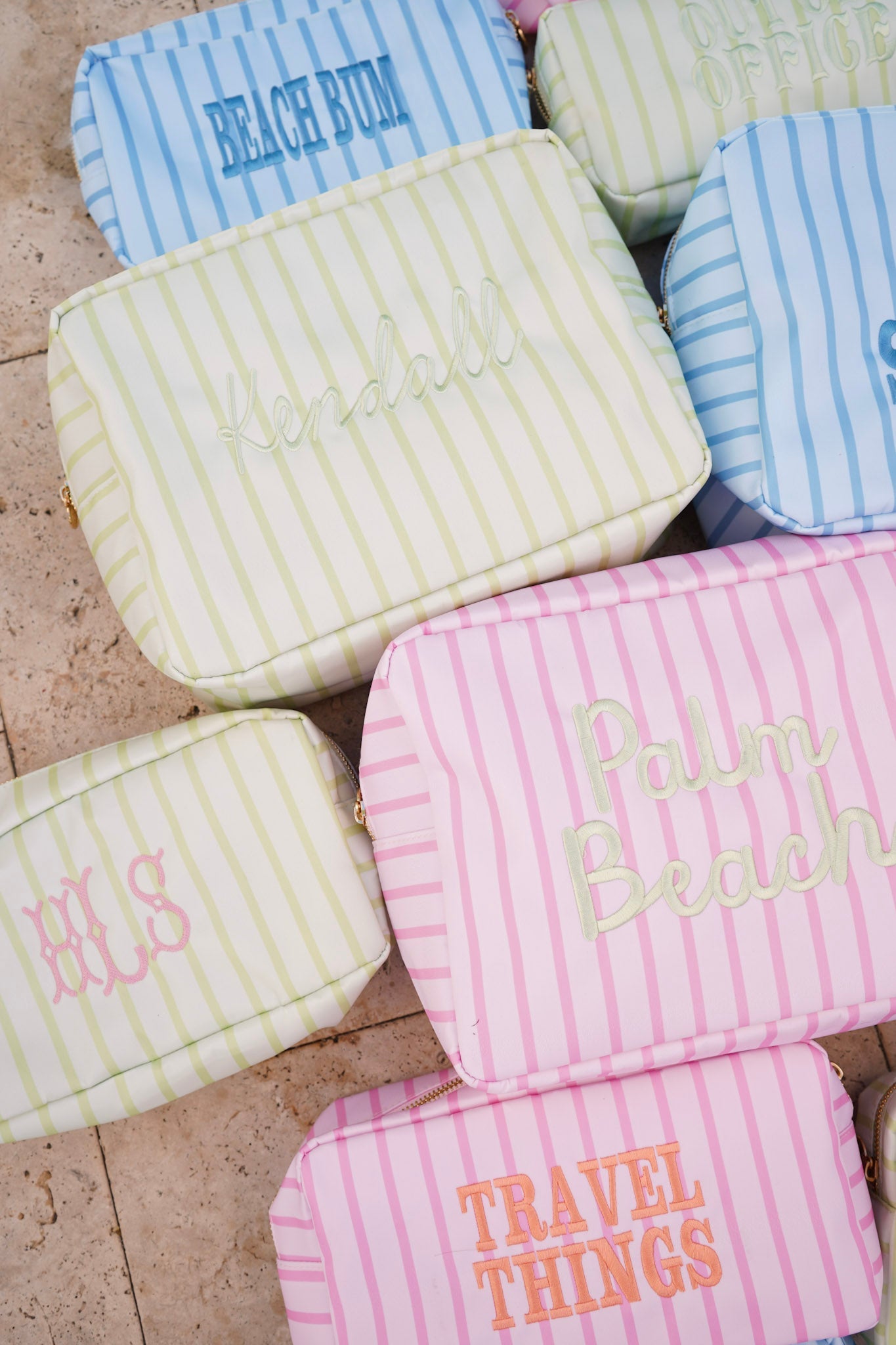 Nylon Striped Makeup Bag Collection