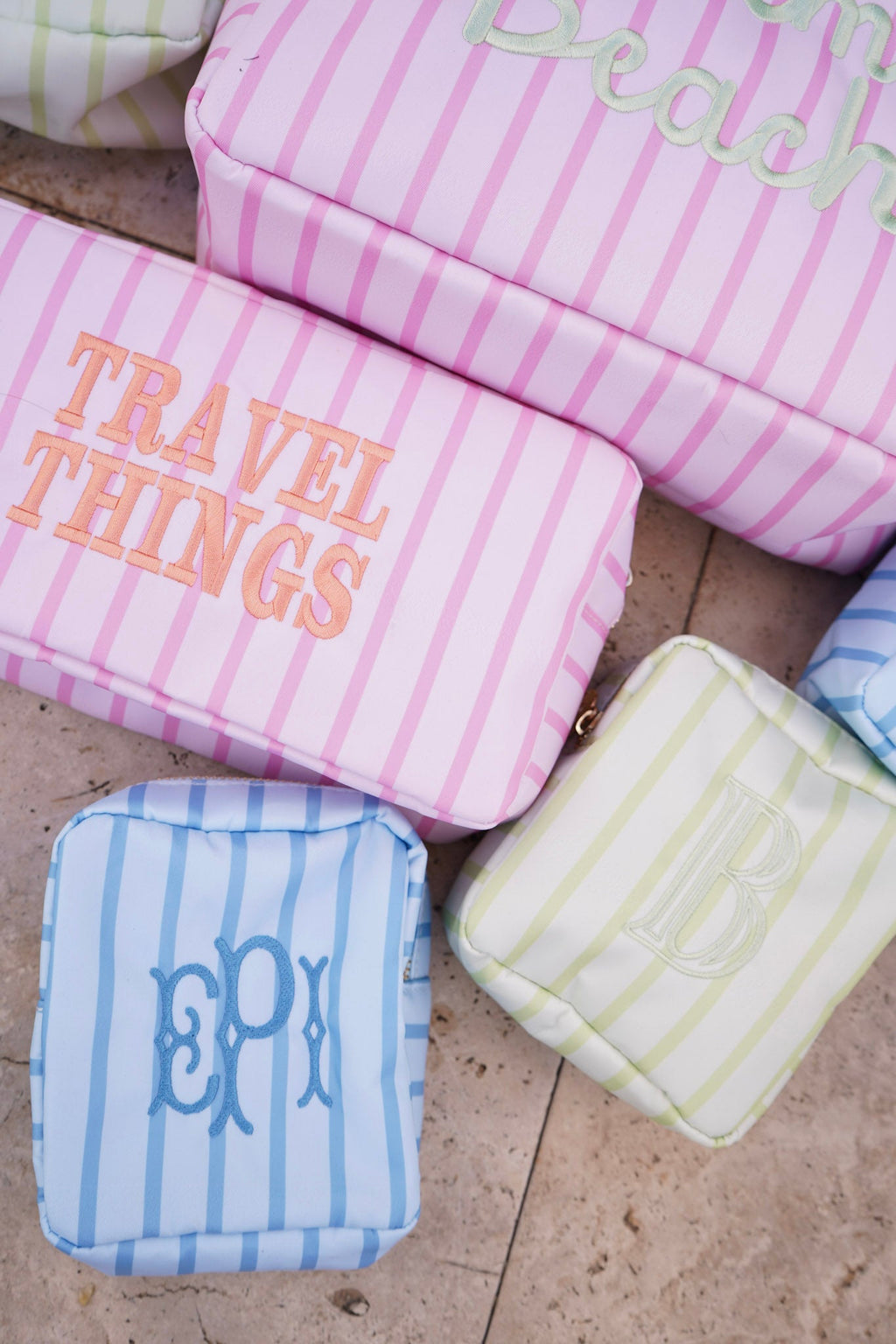 Nylon Striped Makeup Bag Collection