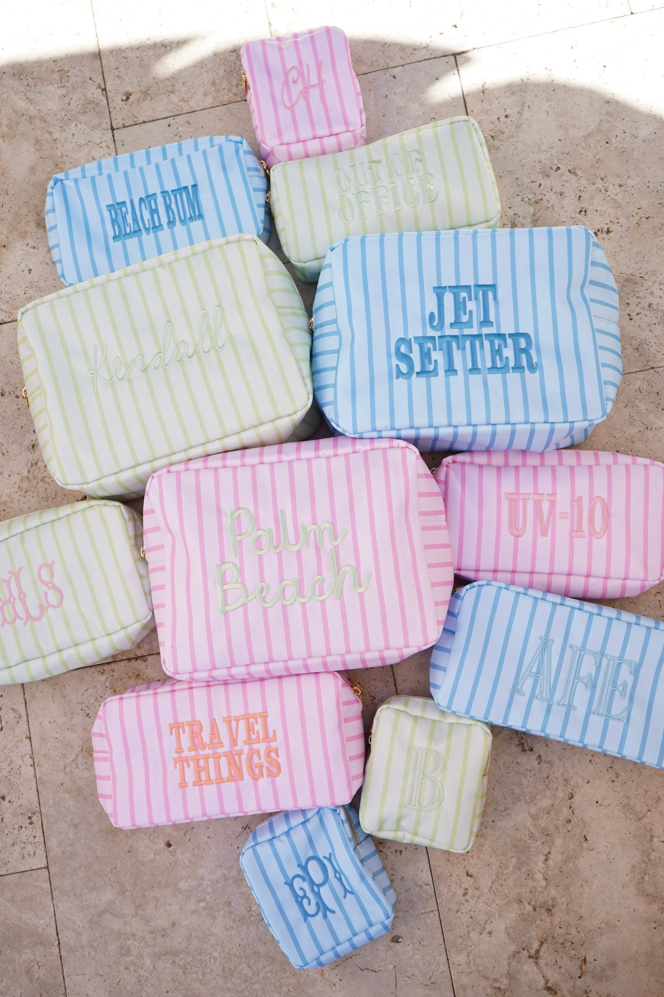 Nylon Striped Makeup Bag Collection