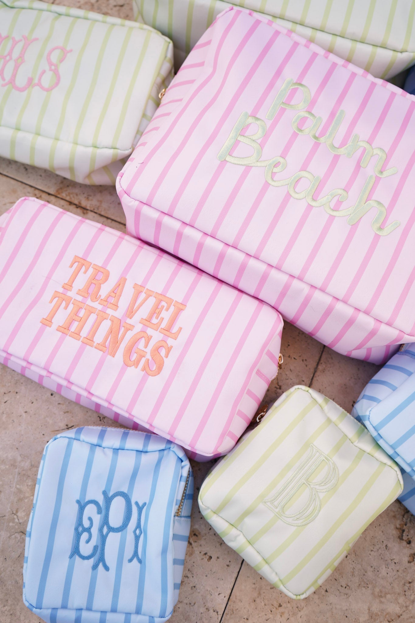 Nylon Striped Makeup Bag Collection