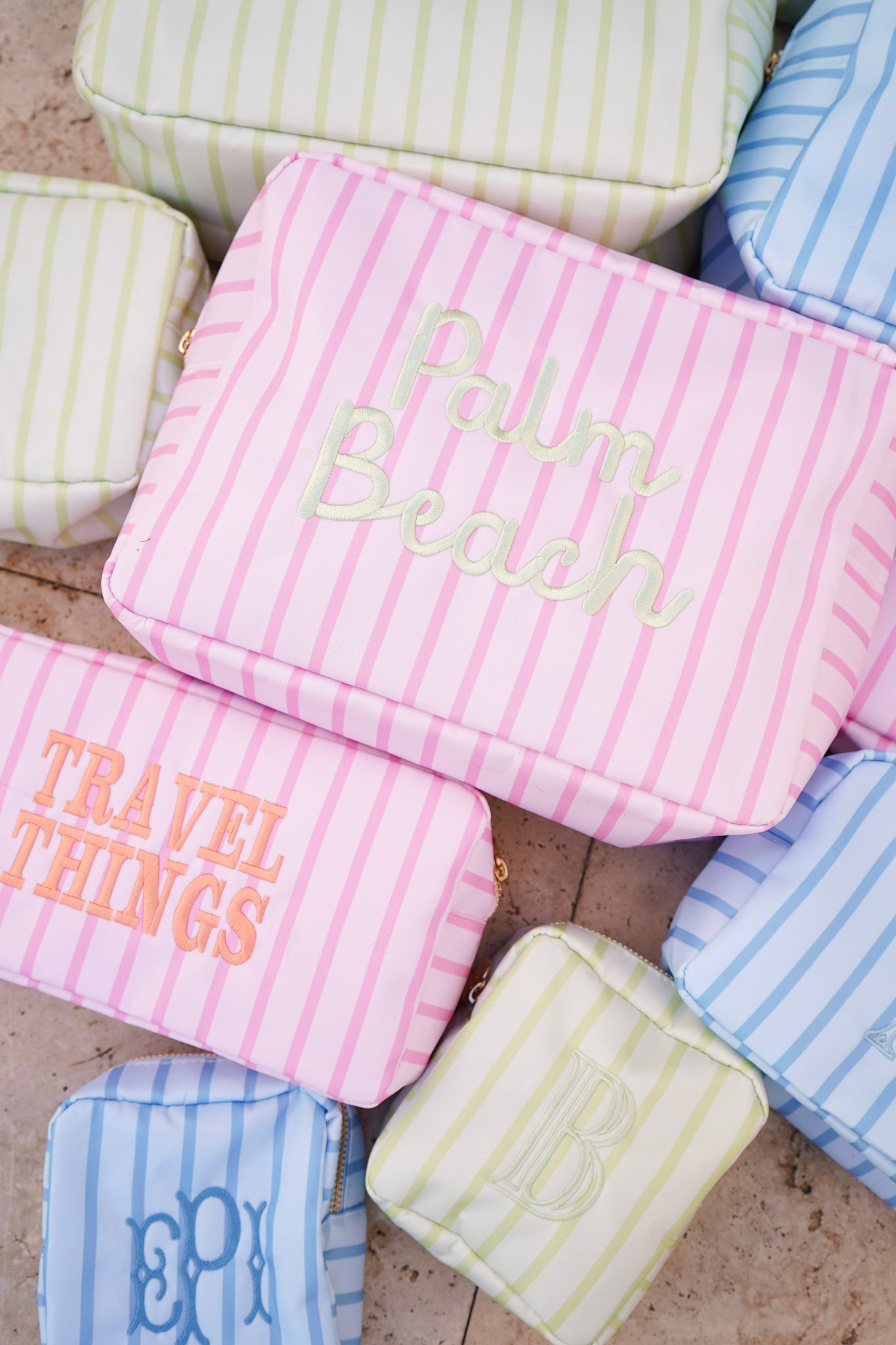 Nylon Striped Makeup Bag Collection