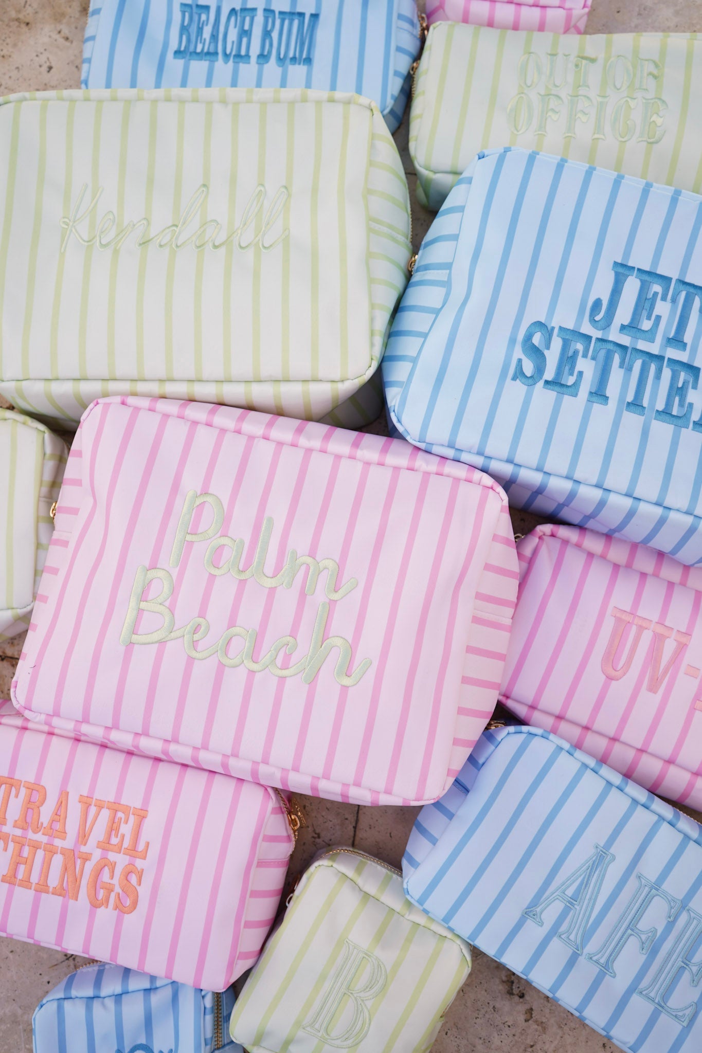 Nylon Striped Makeup Bag Collection