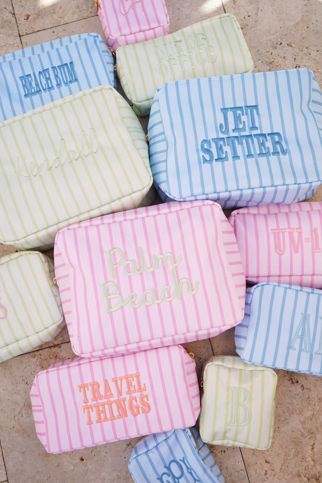 Nylon Striped Makeup Bag Collection