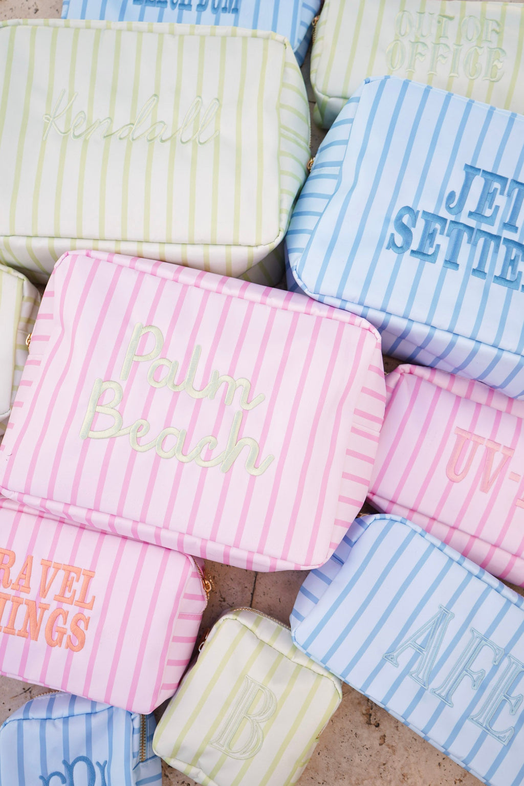 Nylon Striped Makeup Bag Collection