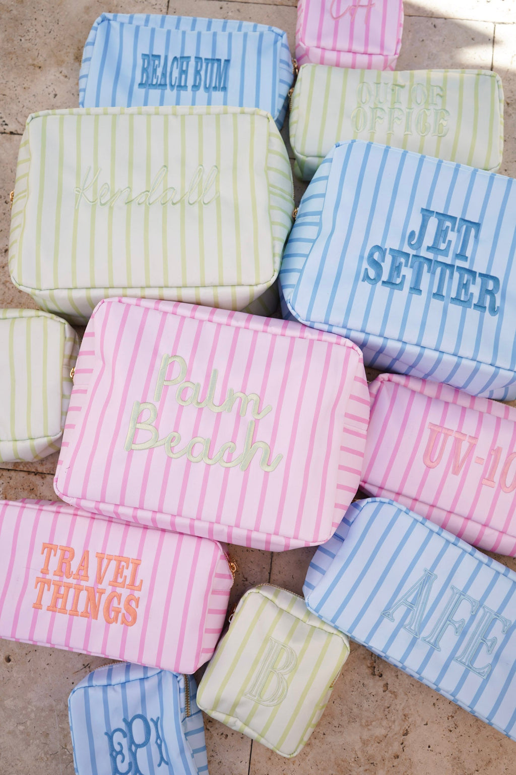 Nylon Striped Makeup Bag Collection