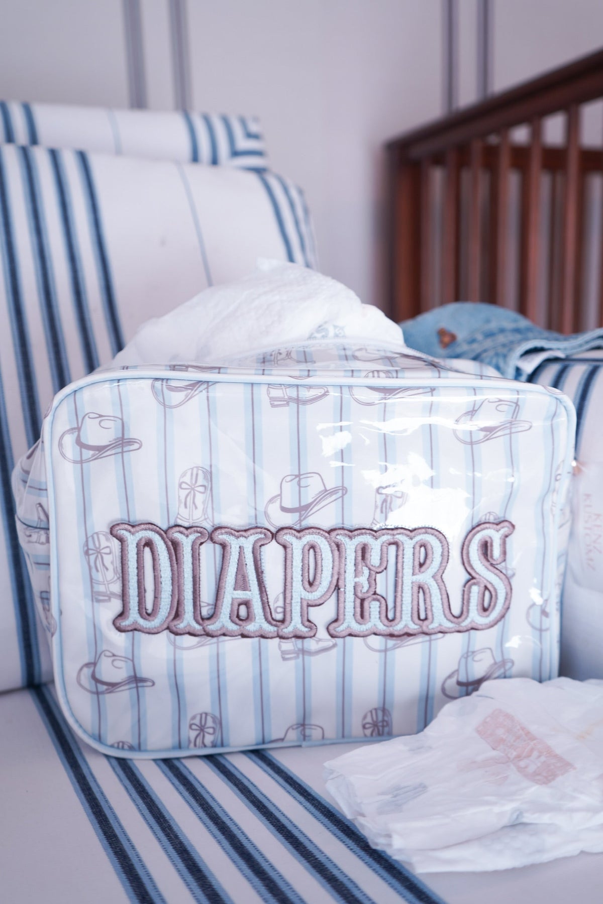 Diapers XL - Western Blues Clear Coat Bag