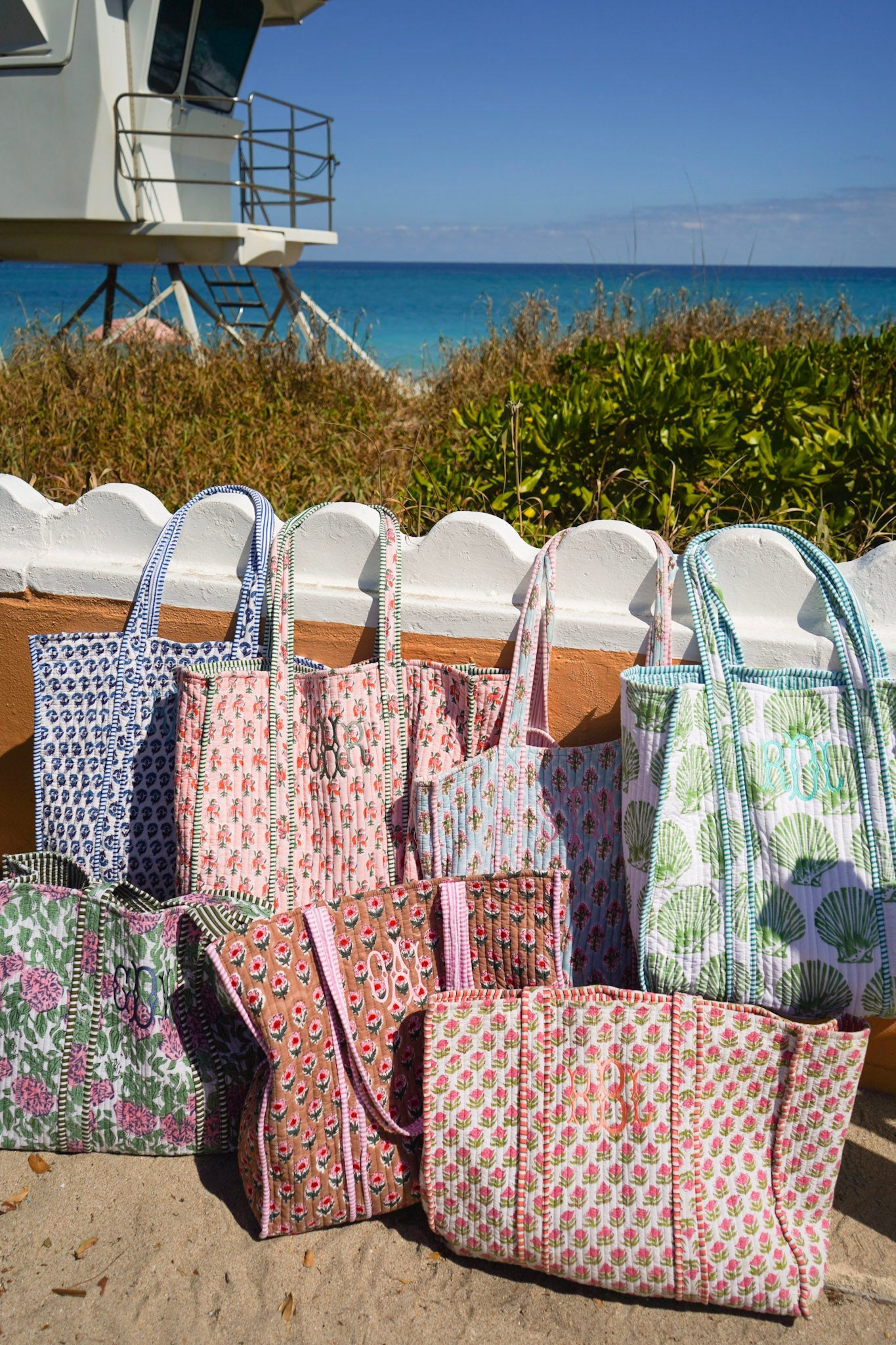 Quilted Block-Print Tote Bag