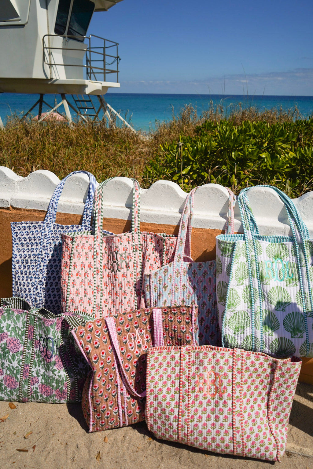 Quilted Block-Print Tote Bag