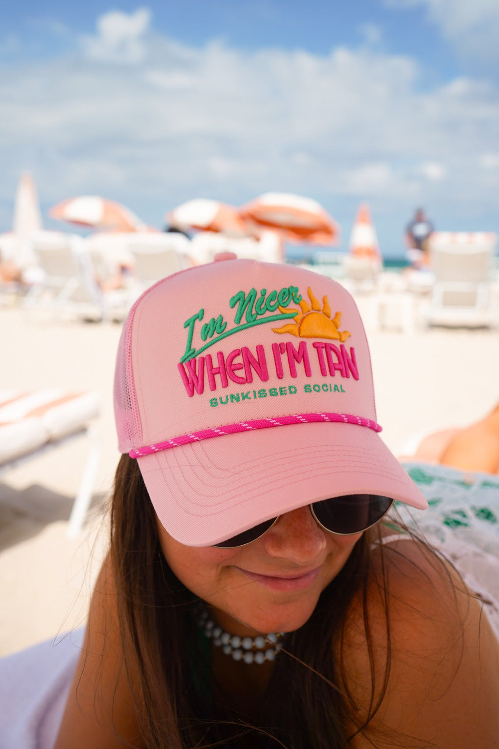 I’m Nicer when I’m Tan - Pink Canvas Trucker Hat