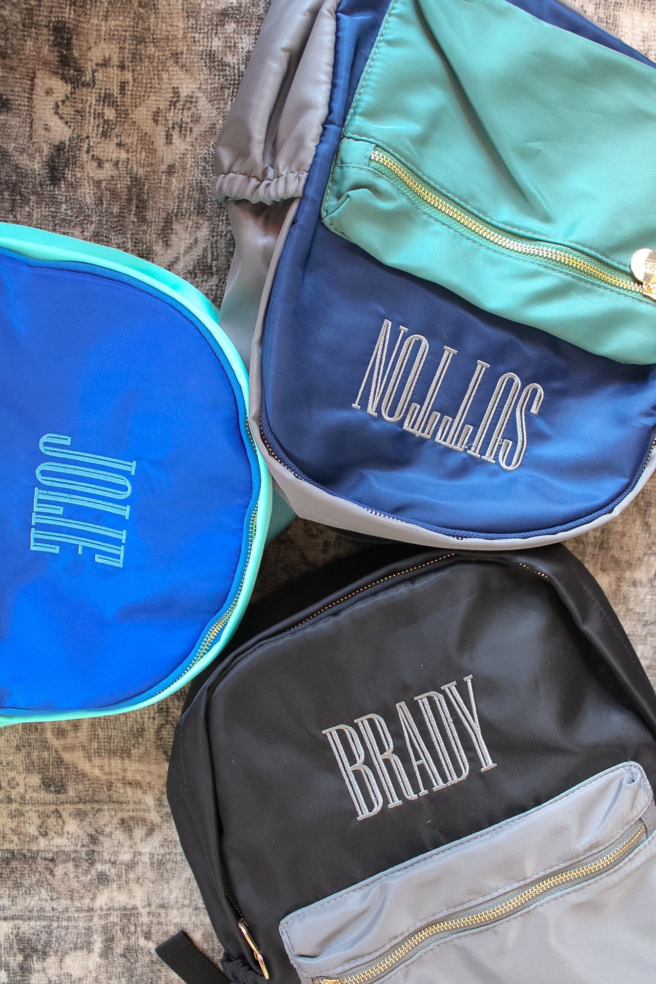 Green, Navy, + Grey Colorblock Backpack -PLAIN NO EMBROIDERY