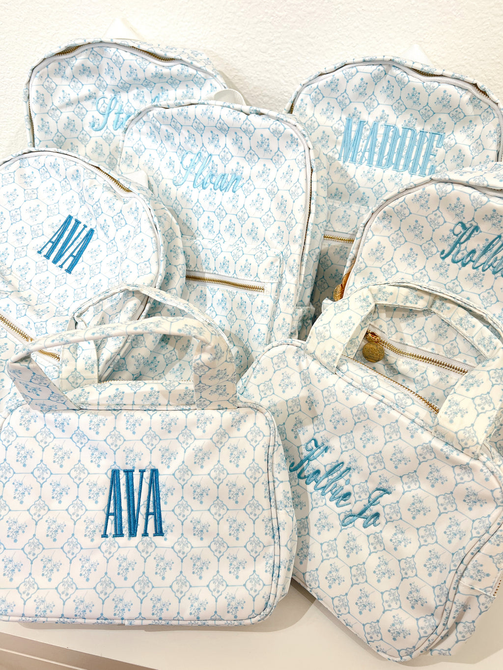 Blue Toile Backpack -PLAIN NO EMBROIDERY
