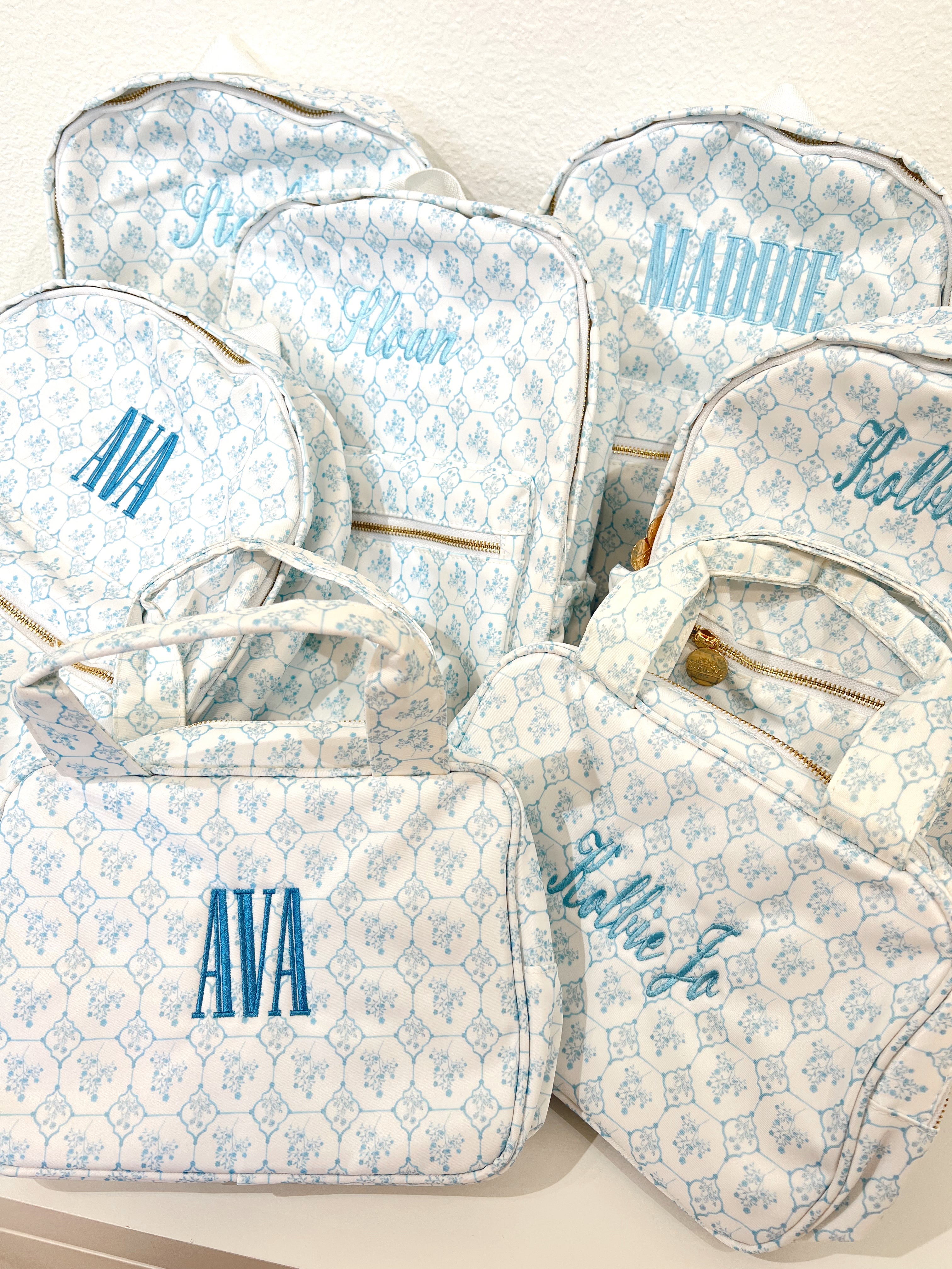 Blue Toile Backpack -PLAIN NO EMBROIDERY