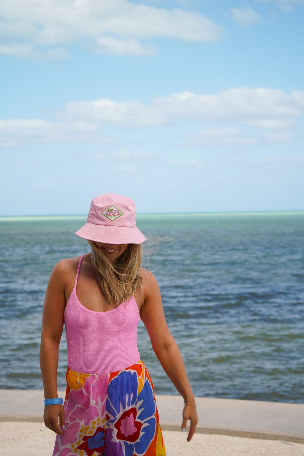 Meet Me at the Beach Bucket Hat - Pink & Green