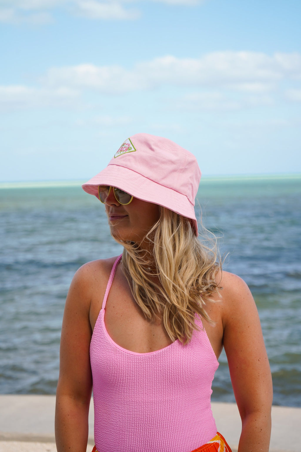 Meet Me at the Beach Bucket Hat - Pink & Green