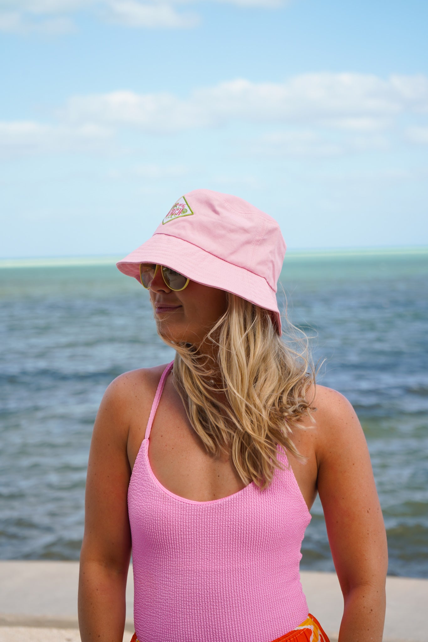 Meet Me at the Beach Bucket Hat - Pink & Green