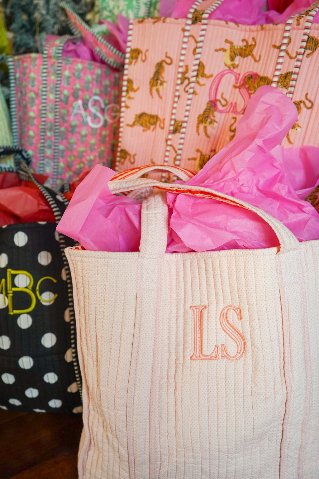 Quilted Block-Print Tote Bag