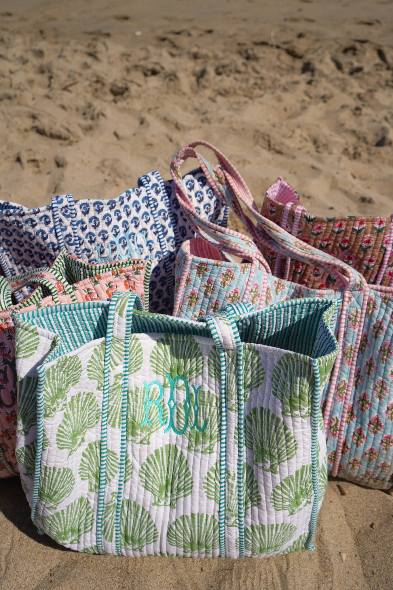 Quilted Block-Print Tote Bag