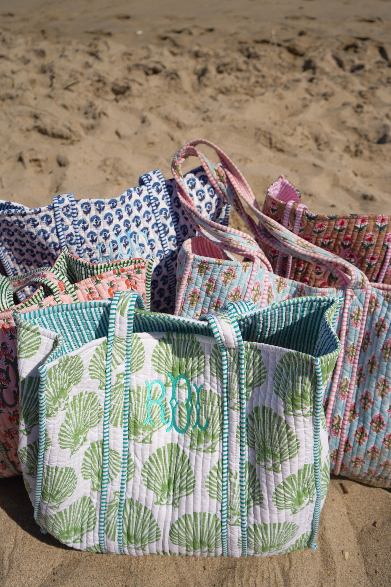 Quilted Block-Print Tote Bag