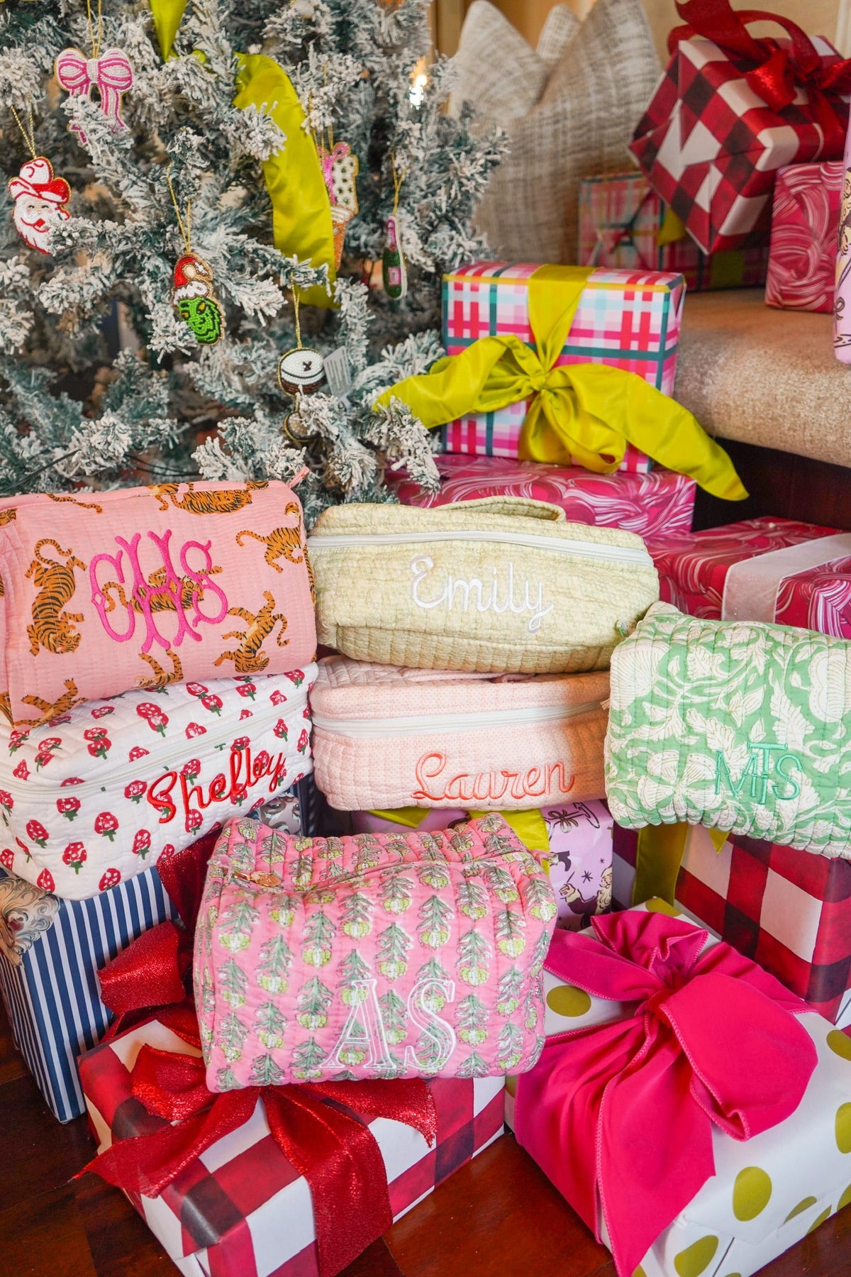 Quilted Block-Print Makeup Bag