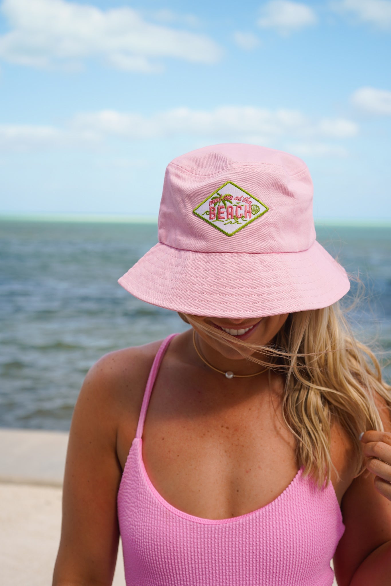 Meet Me at the Beach Bucket Hat - Pink & Green