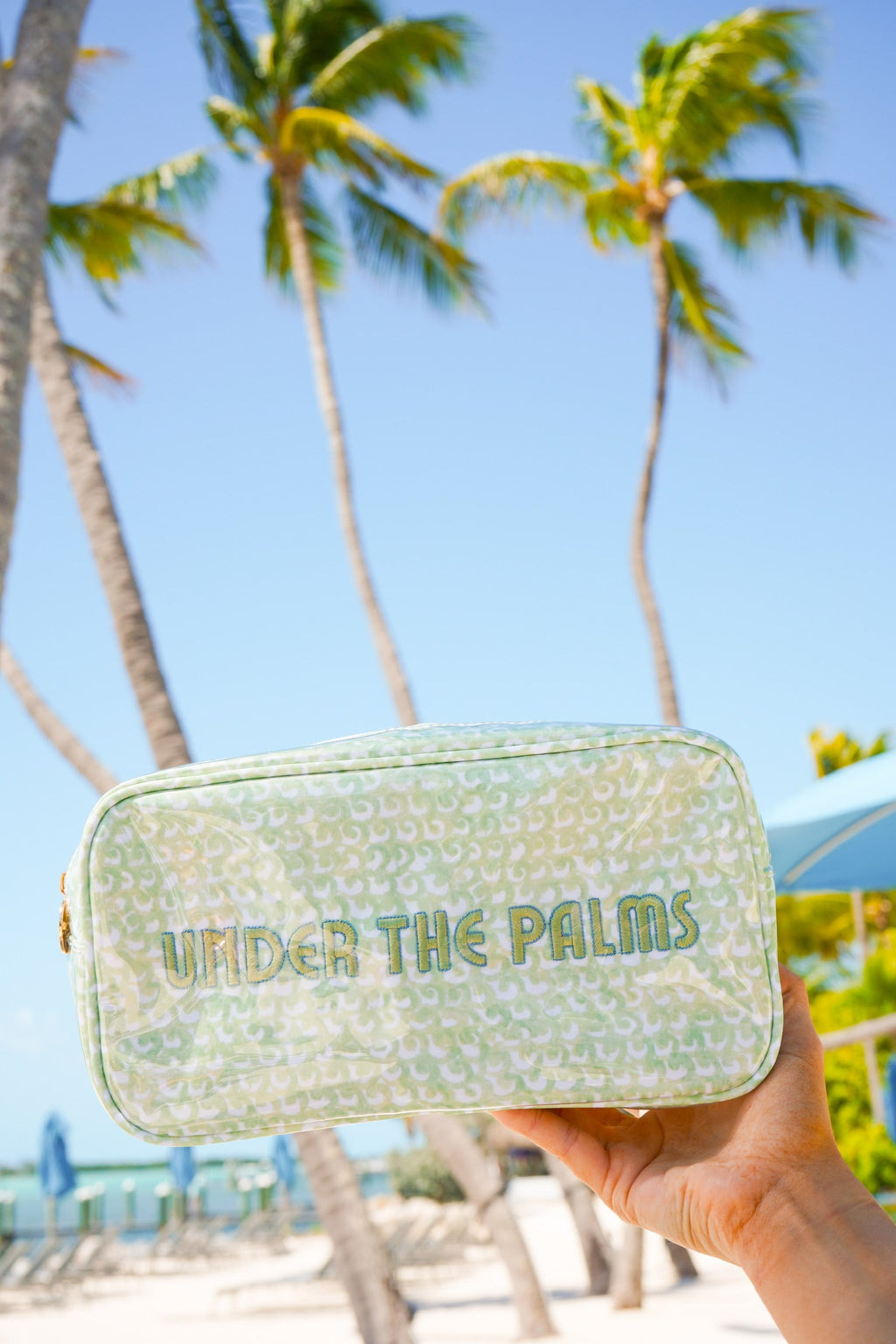 Under the Palms - Green Scallops Large Clear Coat Bag