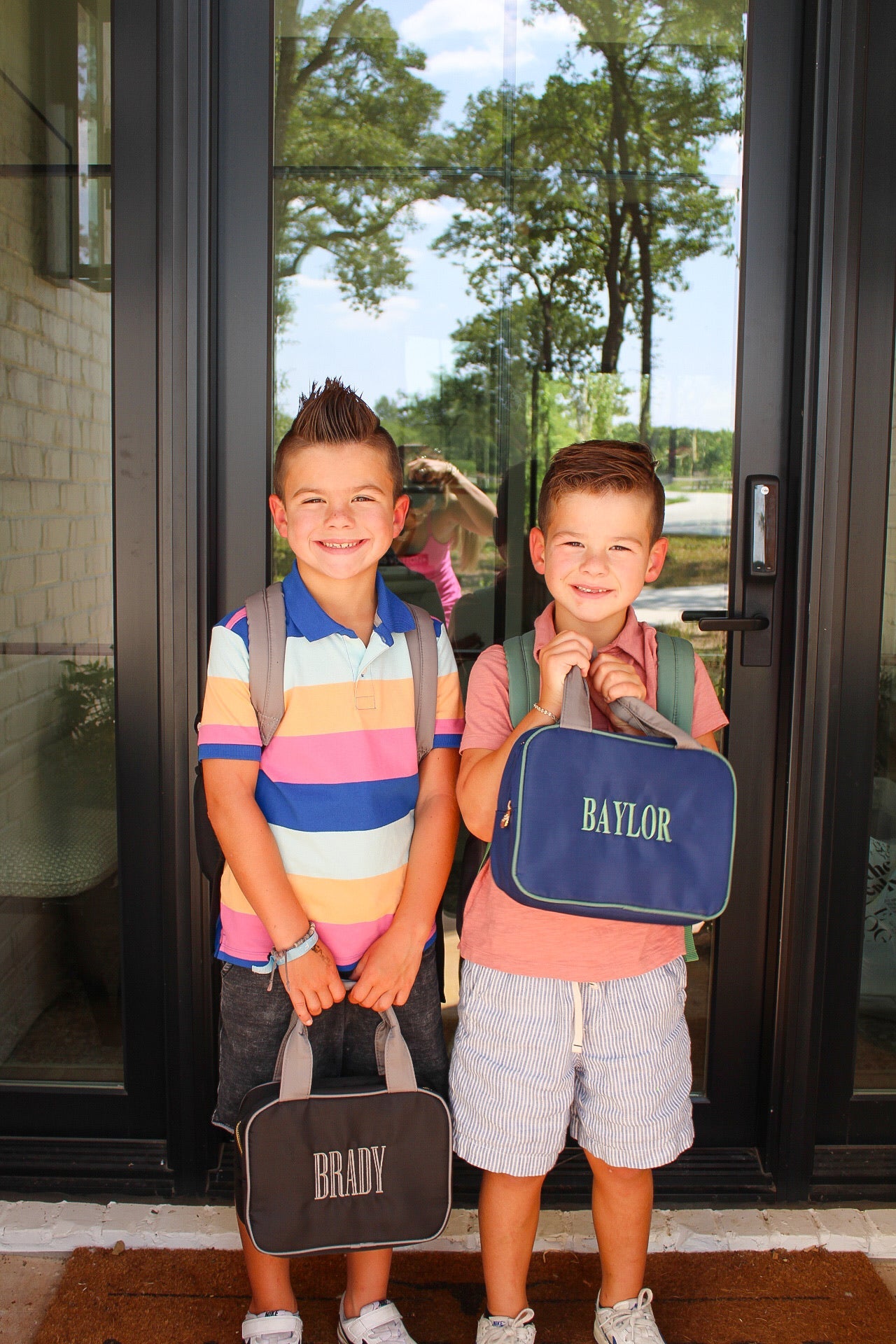 Green, Navy, + Grey Colorblock Backpack -PLAIN NO EMBROIDERY