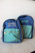 Green, Navy, + Grey Colorblock Backpack -PLAIN NO EMBROIDERY