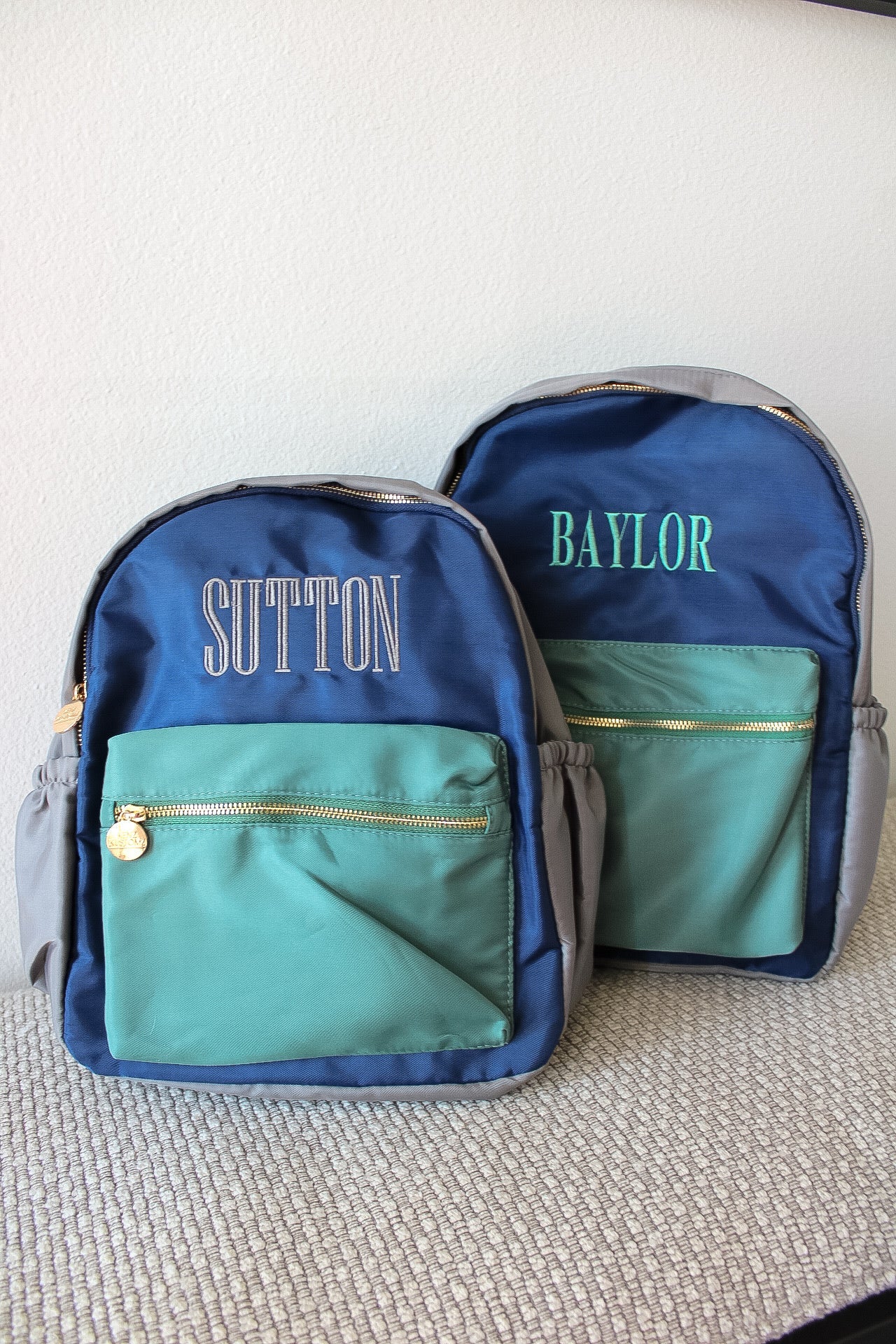 Green, Navy, + Grey Colorblock Backpack -PLAIN NO EMBROIDERY
