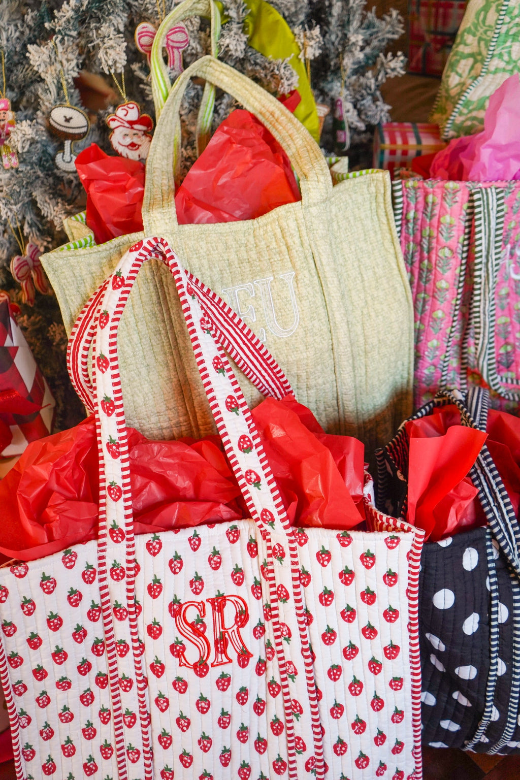 Quilted Block-Print Tote Bag