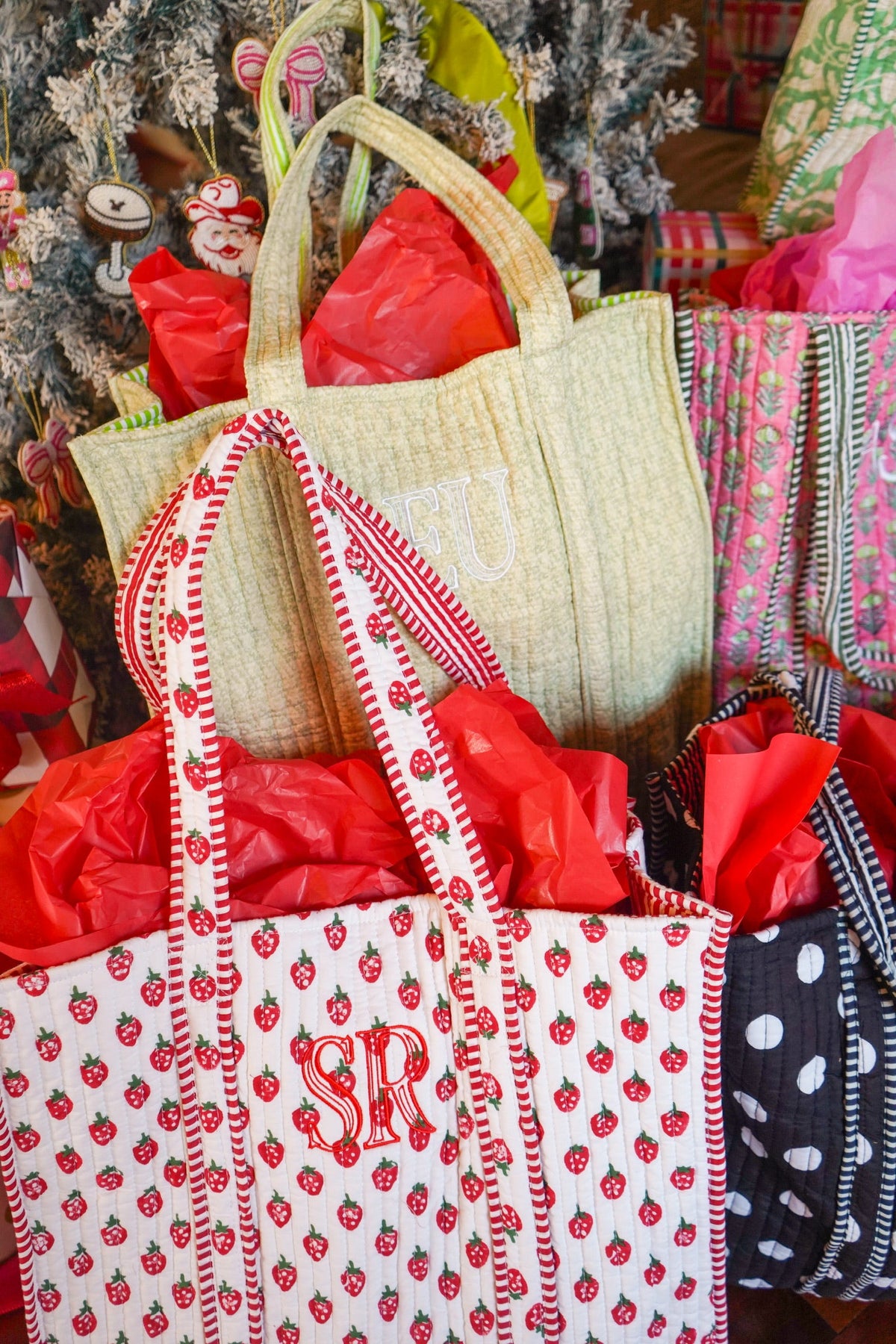 Quilted Block-Print Tote Bag