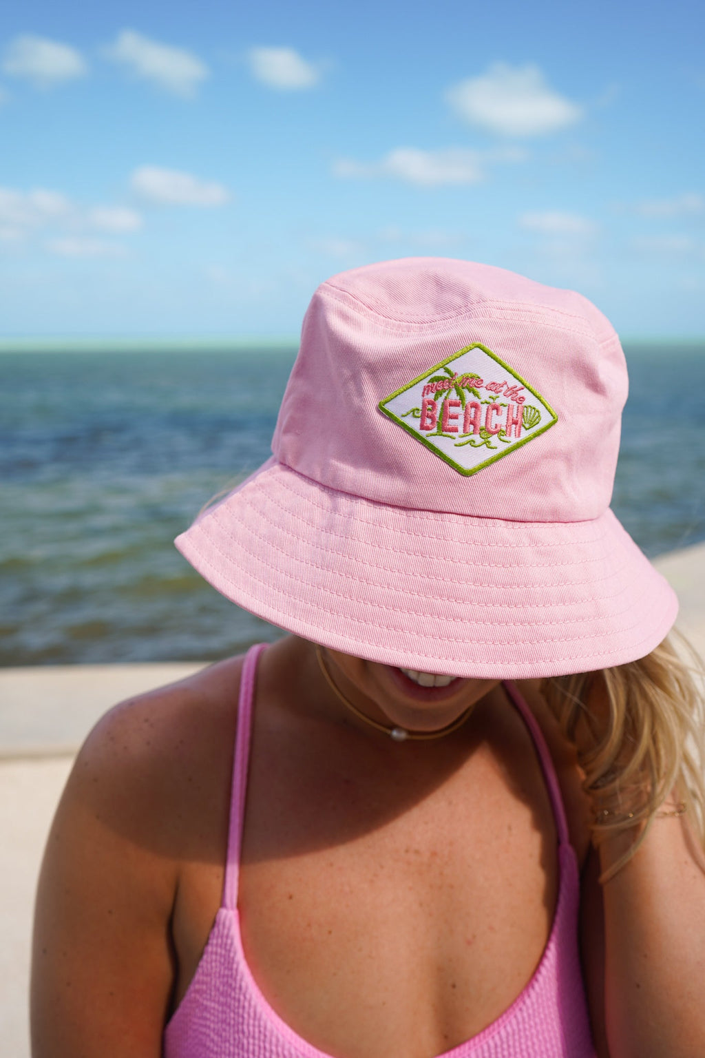 Meet Me at the Beach Bucket Hat - Pink & Green