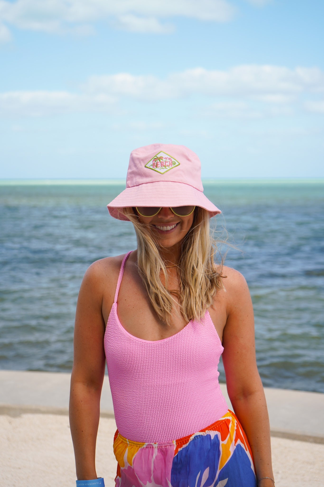 Meet Me at the Beach Bucket Hat - Pink & Green