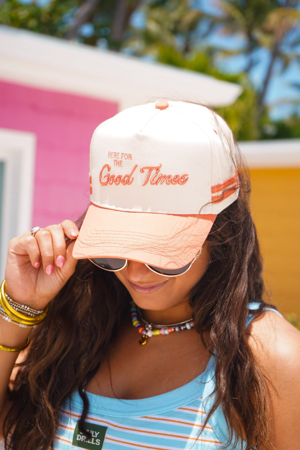 Here for the Good Times - Coral Trucker Hat - PREORDER