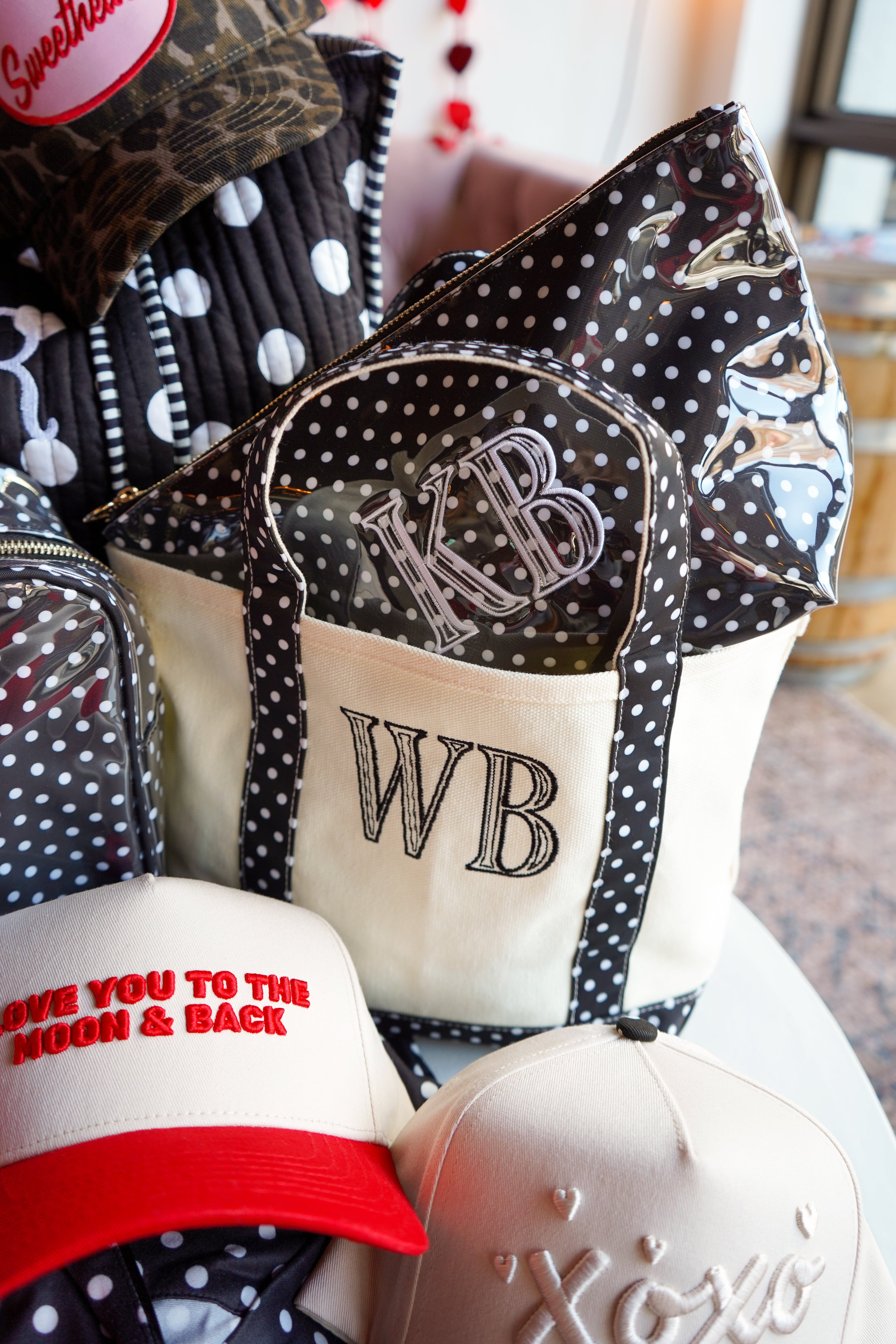 Black Polka Dot Mini Canvas Tote - Embroidered