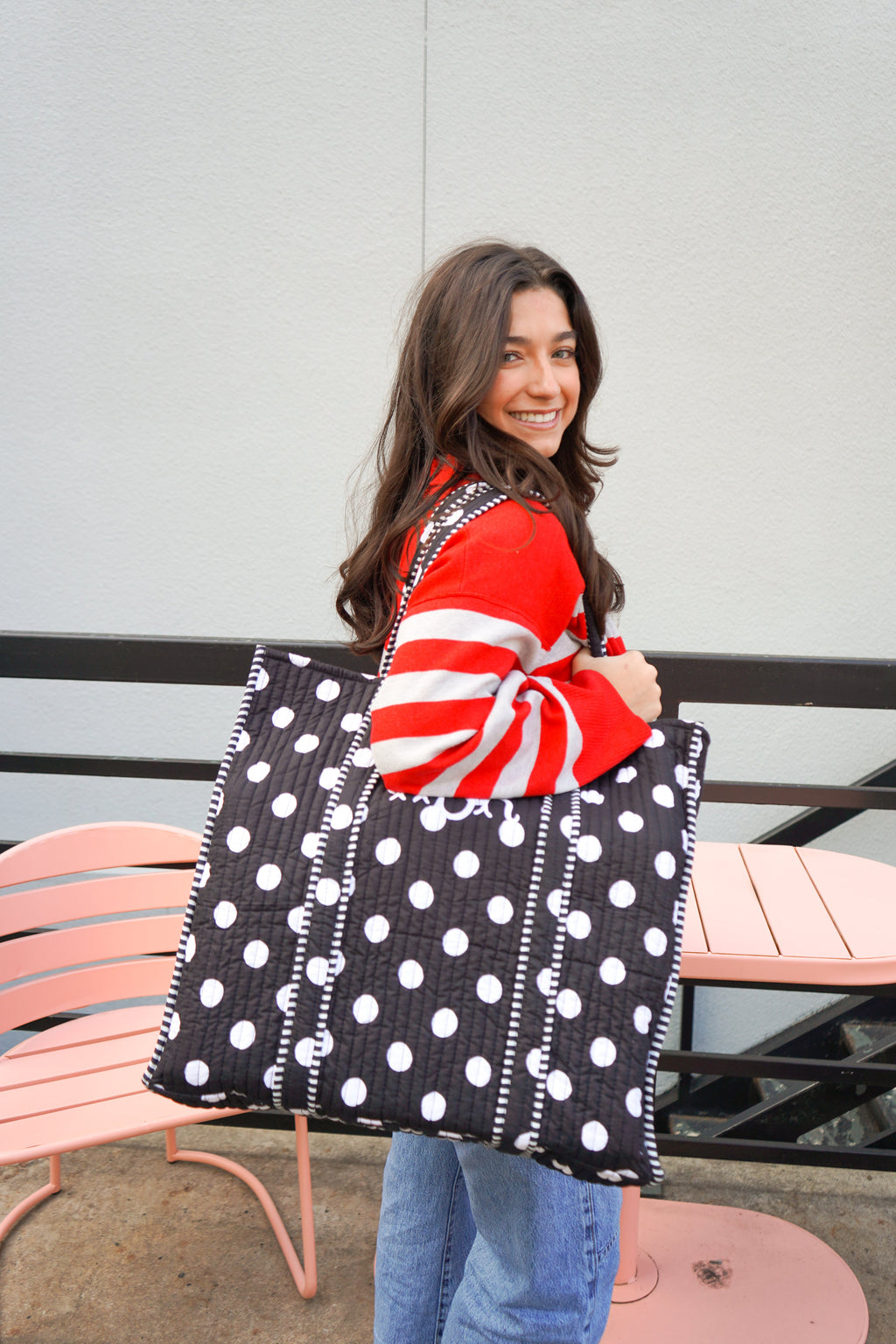 Quilted Block-Print Tote Bag
