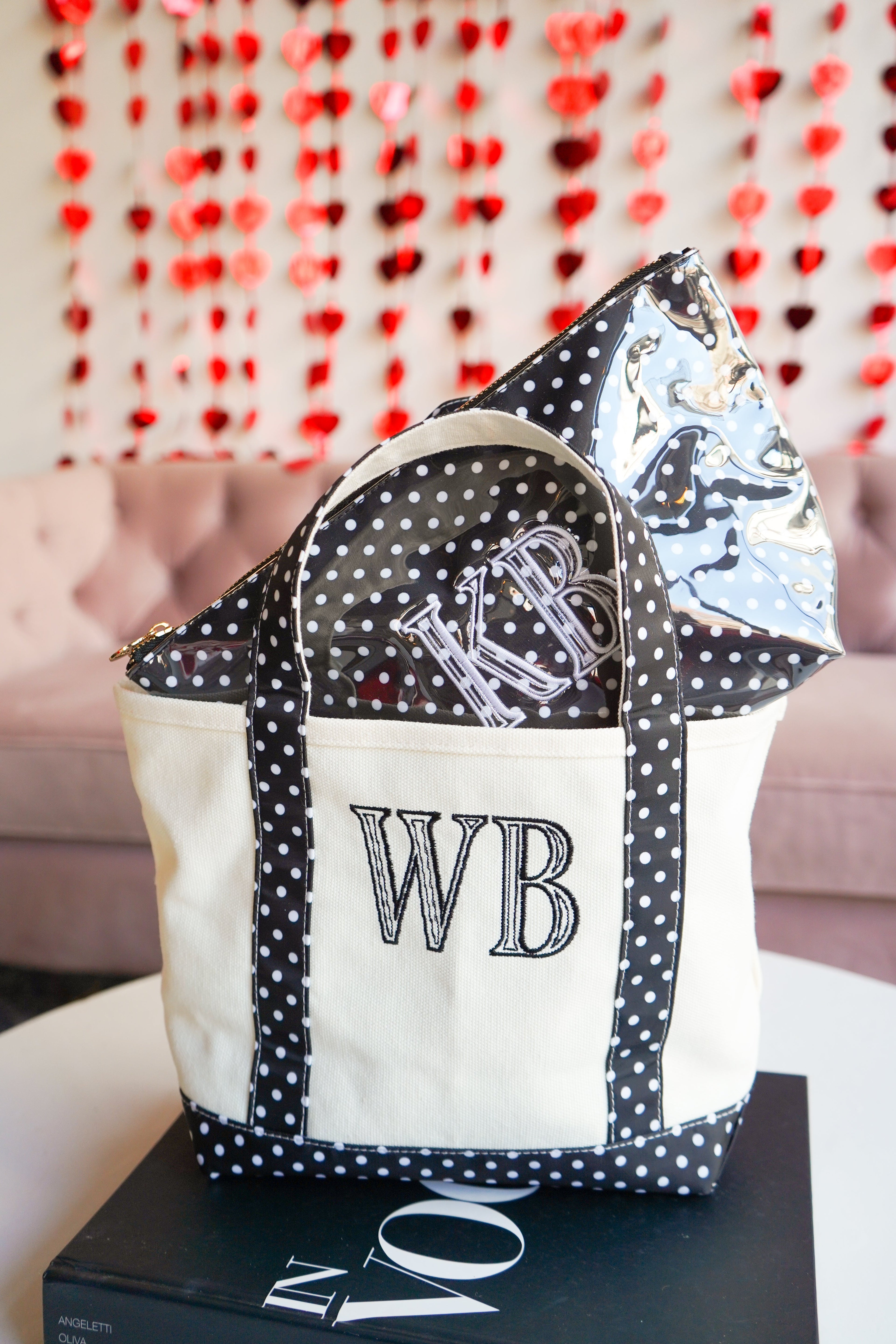 Black Polka Dot Mini Canvas Tote - Embroidered