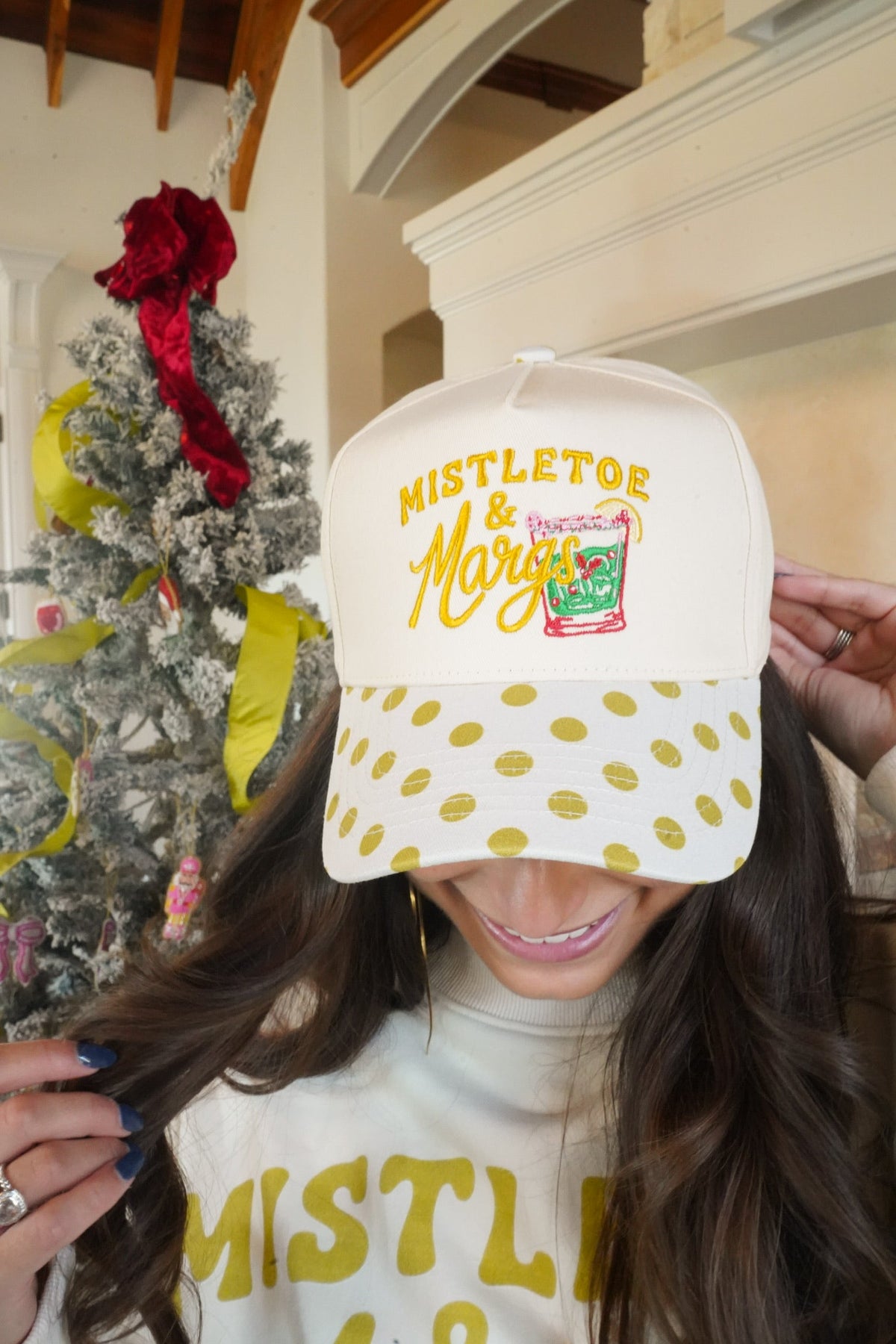 Mistletoe & Margs - Chartreuse Polka Dot Trucker Hat