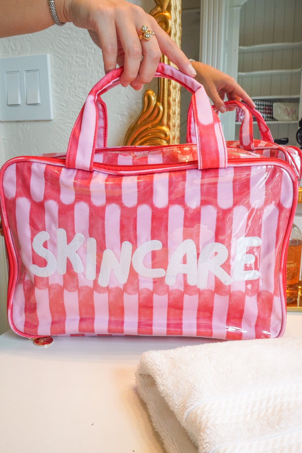 Skincare - Candy Stripes Clear Coat Toiletry Case