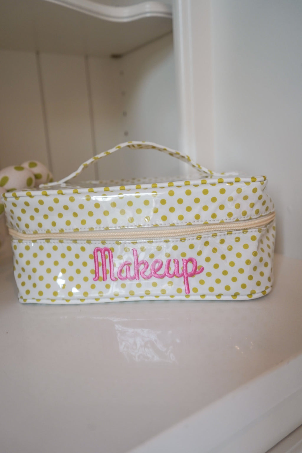 Makeup - Chartreuse Polka Dot Open Top Bag