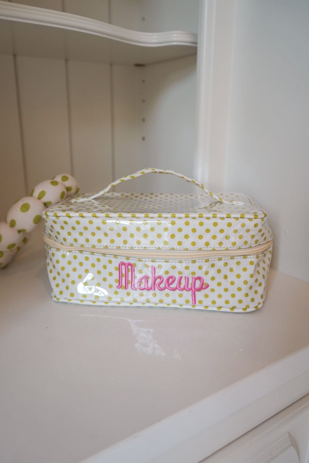 Makeup - Chartreuse Polka Dot Open Top Bag