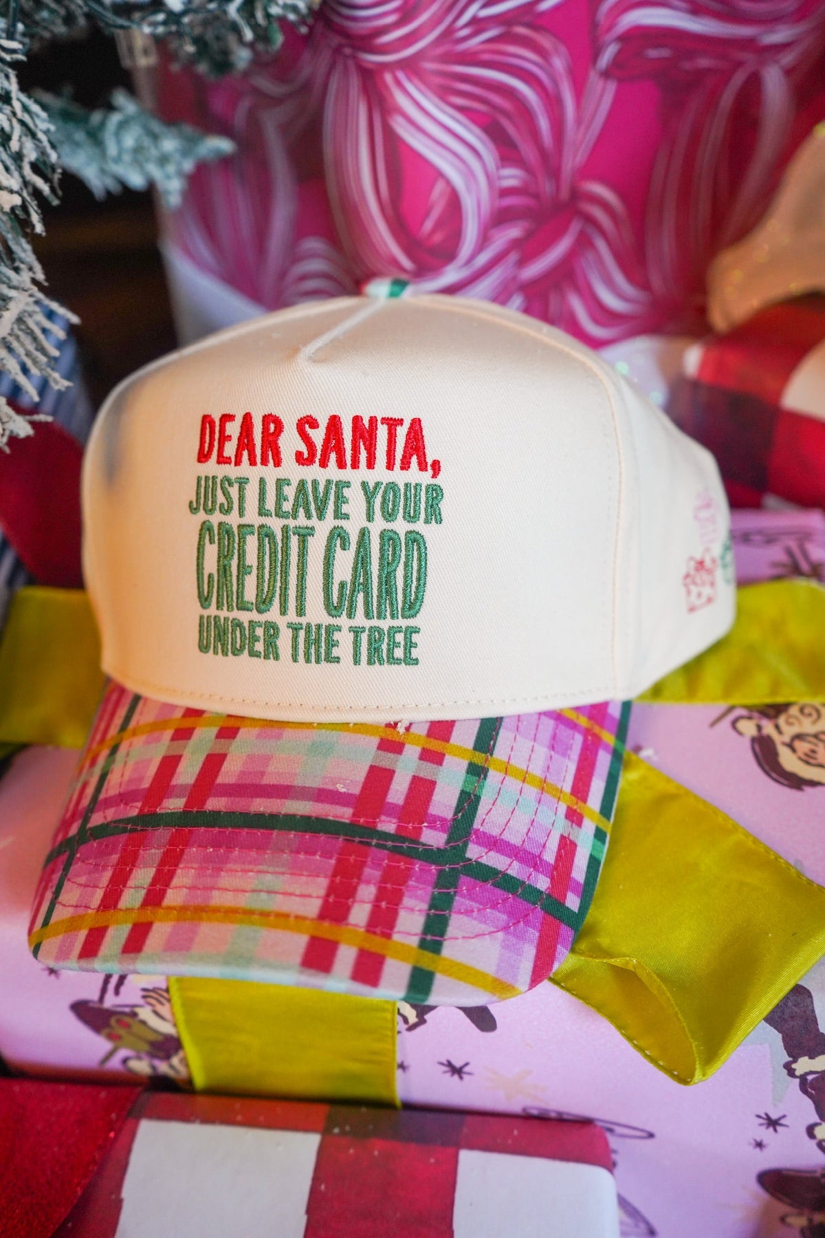 Dear Santa, Leave your Credit Card - Confetti Plaid Trucker Hat