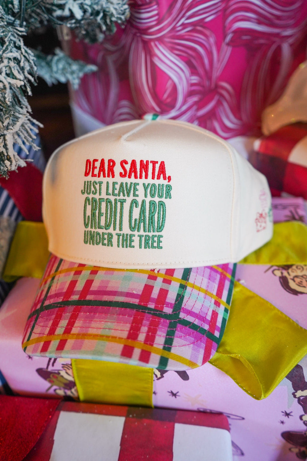 Dear Santa, Leave your Credit Card - Confetti Plaid Trucker Hat