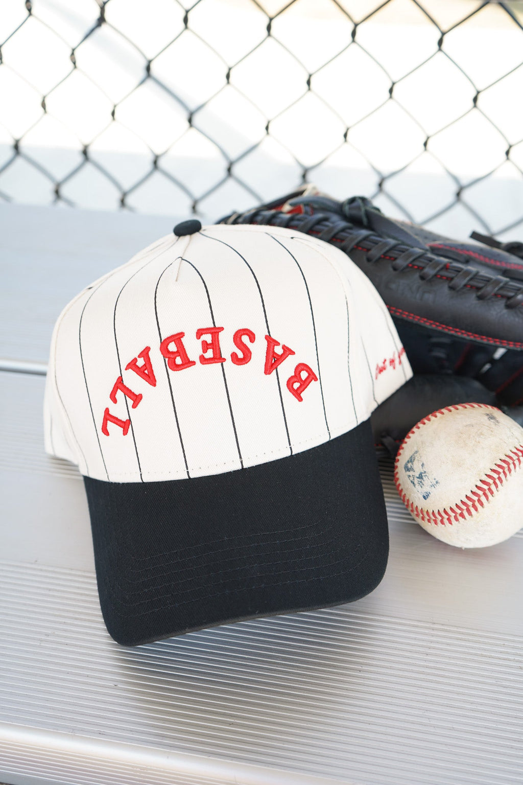 BASEBALL - Red on Black Stripe Vintage Hat - PREORDER