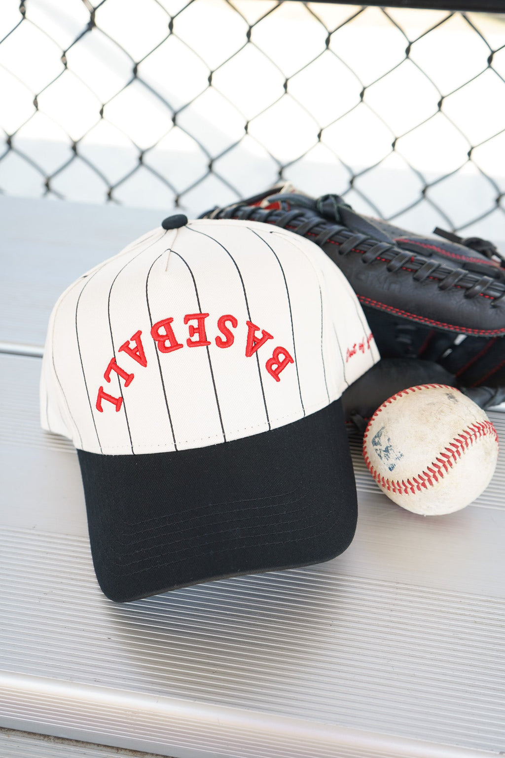 BASEBALL - Red on Black Stripe Vintage Hat - PREORDER
