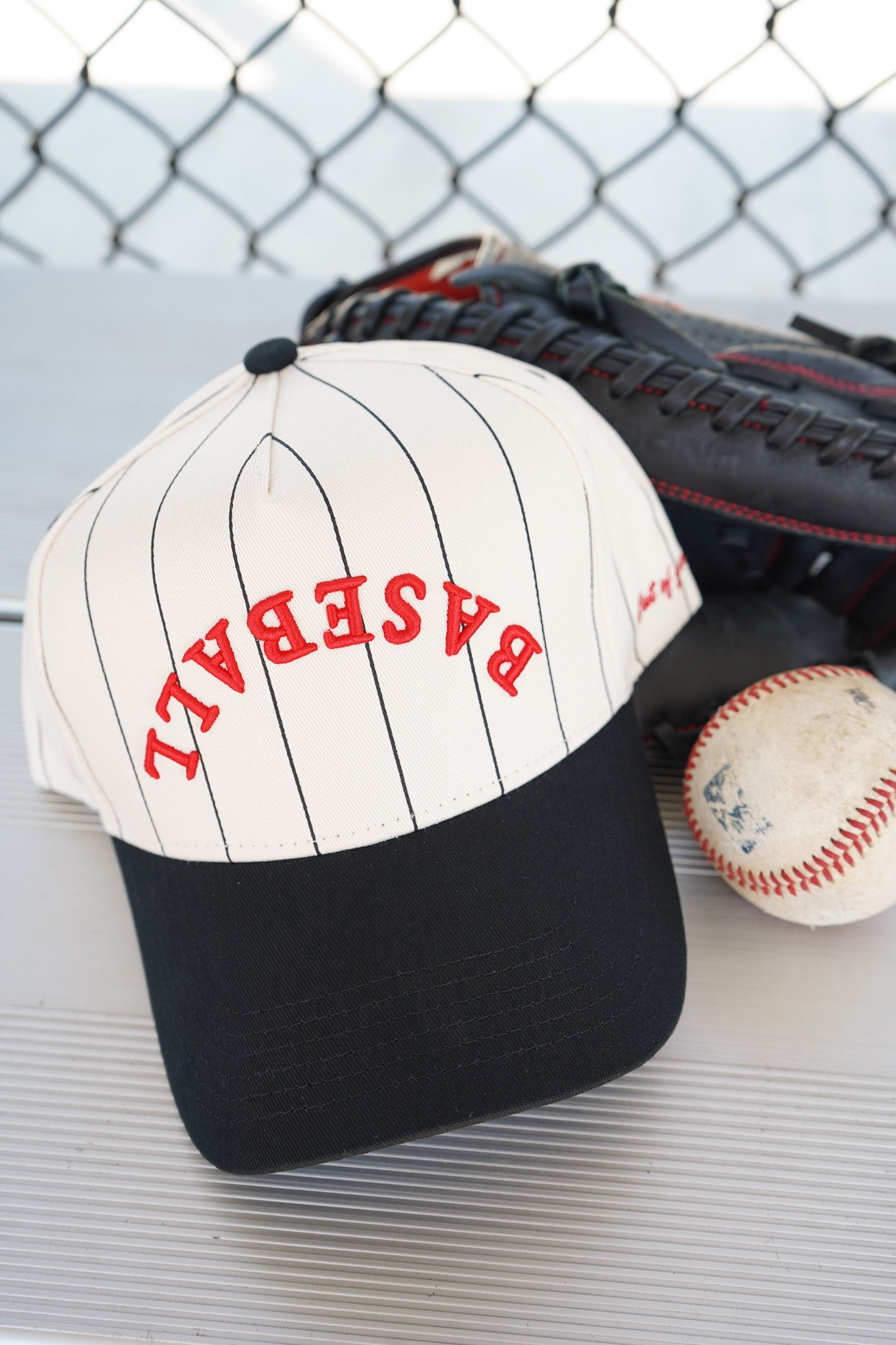 BASEBALL - Red on Black Stripe Vintage Hat - PREORDER