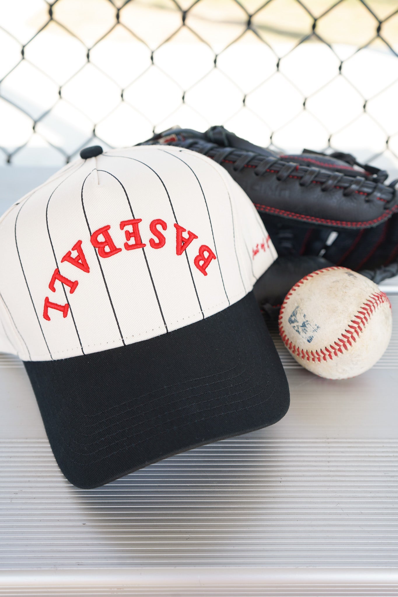 BASEBALL - Red on Black Stripe Vintage Hat - PREORDER