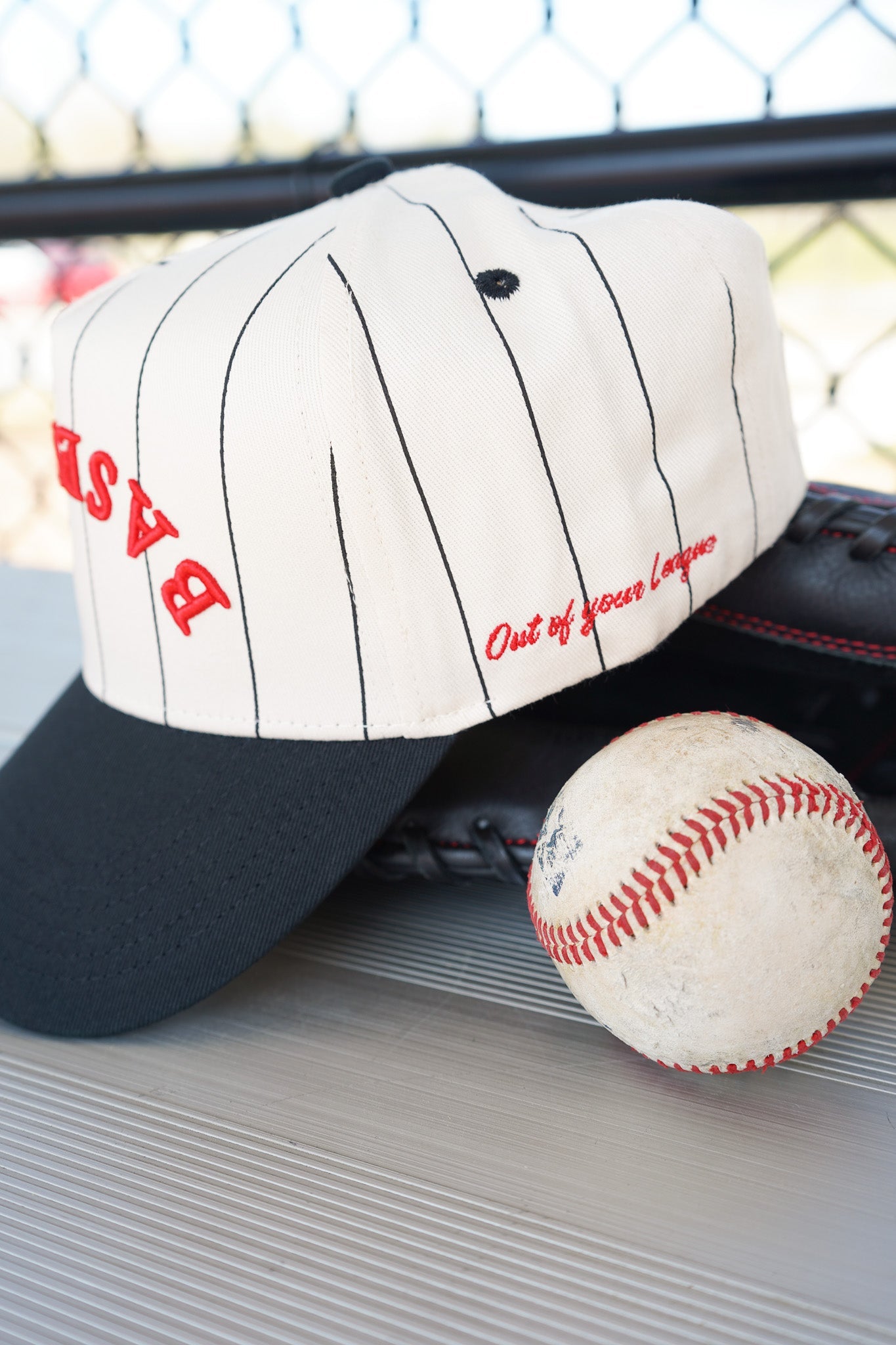 BASEBALL - Red on Black Stripe Vintage Hat - PREORDER